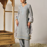 Eshal Ivory Embroidered Straight Suit Set with Dupatta