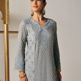 Eshal Ivory Embroidered Straight Suit Set with Dupatta