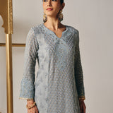 Eshal Spa Grey Embroidered Straight Suit Set with Dupatta