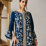 Indira Blue Heritage Embroidered Georgette Co-ord Set