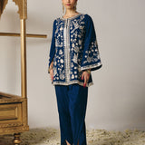 Indira Blue Heritage Embroidered Georgette Co-ord Set