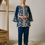 Indira Blue Heritage Embroidered Georgette Co-ord Set
