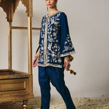 Indira Blue Heritage Embroidered Georgette Co-ord Set