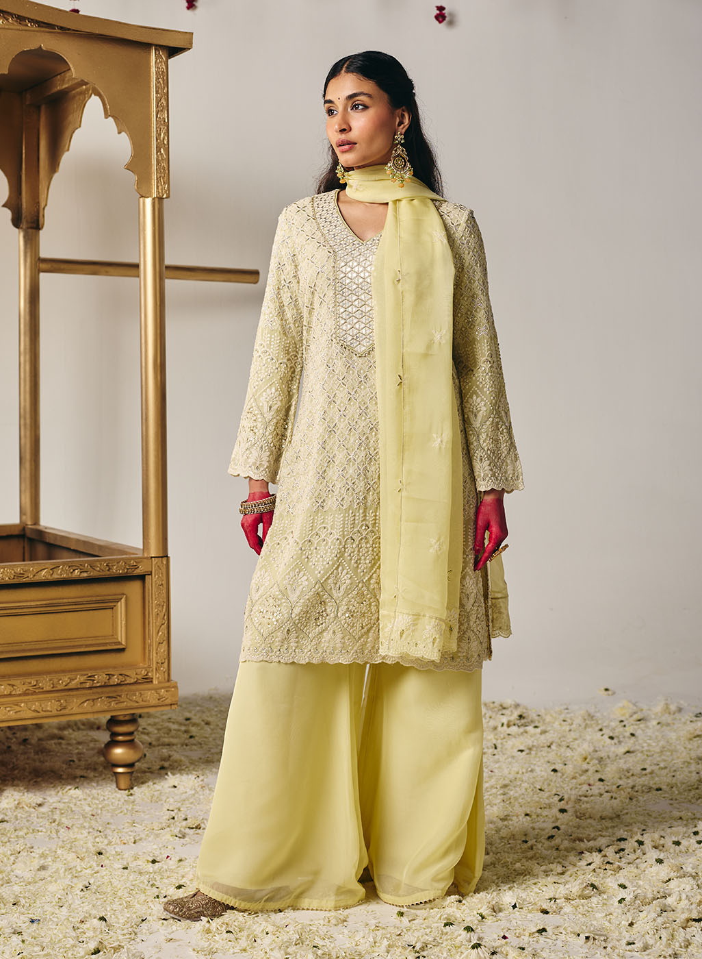 Evania Yellow Georgette Chikankari Kurta Set with Dupatta