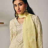 Evania Yellow Georgette Chikankari Suit Set with Dupatta