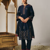 Reya Navy Chanderi Embroidered Suit Set with Dupatta