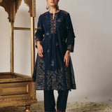 Reya Navy Chanderi Embroidered Suit Set with Dupatta