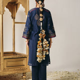 Reya Navy Chanderi Embroidered Suit Set with Dupatta