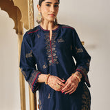 Reya Navy Chanderi Embroidered Suit Set with Dupatta