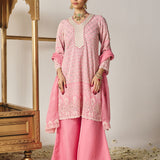 Evania Pink Georgette Chikankari Suit Set with Dupatta