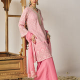 Evania Pink Georgette Chikankari Suit Set with Dupatta