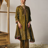 Reya Olive Green Chanderi Embroidered Suit Set with Dupatta