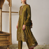 Reya Olive Green Chanderi Embroidered Suit Set with Dupatta