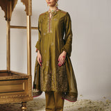 Reya Olive Green Chanderi Embroidered Suit Set with Dupatta