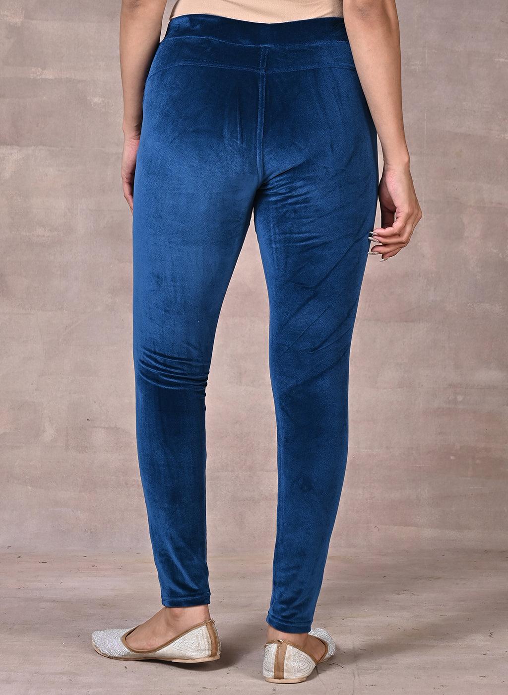 Teal Velvet Jeggings - Lakshita