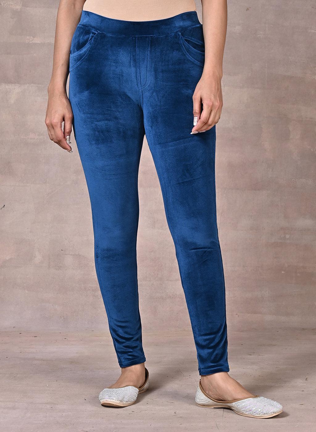 Teal Velvet Jeggings - Lakshita