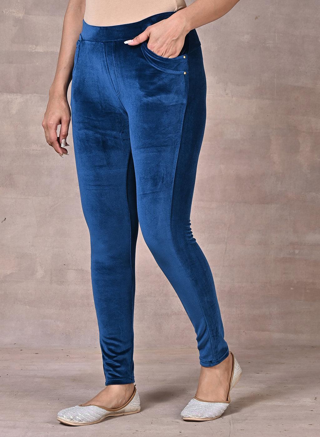 Teal Velvet Jeggings - Lakshita