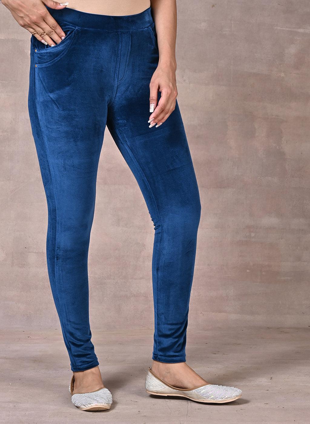 Teal Velvet Jeggings - Lakshita