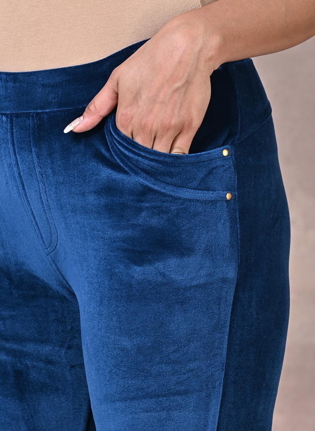 Teal Velvet Jeggings - Lakshita