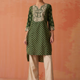 Kyra Mehndi Green Printed Cotton Designer Kurta for Women