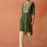 Kyra Mehndi Green Printed Cotton Designer Kurta for Women