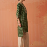 Kyra Mehndi Green Printed Cotton Designer Kurta for Women