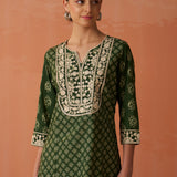 Kyra Mehndi Green Printed Cotton Designer Kurta for Women