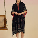 Orna Black Printed Rayon Kaftan for Women