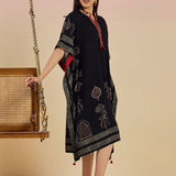 Orna Black Printed Rayon Kaftan for Women