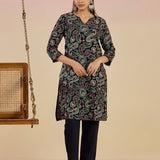Karwan Fully Embroidered Midnight Black Straight long Kurta Set