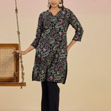 Karwan Fully Embroidered Midnight Black Straight long Kurta Set