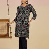 Karwan Fully Embroidered Midnight Black Straight long Kurta Set