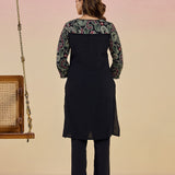 Karwan Fully Embroidered Midnight Black Straight long Kurta Set