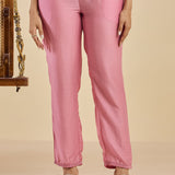 Jashn Light Peach Self Embroidered Satin V-neck Straight Long CO-ord Set