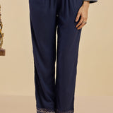 Kaya Navy Blue Cotton Jacquard Flared Mirrorwork Co-ord Set