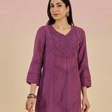 Jashn Daisy Rose Self Embroidered Satin V-neck Straight Long Co-ord Set