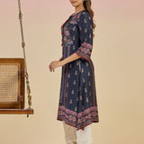 Charmi Grey Printed Satin Kurta for Women