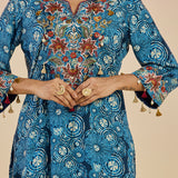 Raag Blue Abstract Printed Rayon Straight Mid Co-ord Set