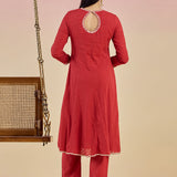 Kaya Deep Rust Cotton Jacquard Flared Mirrorwork Co-ord Set