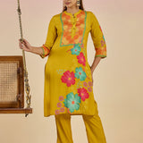 Sameera Mustard Printed Viscose Co-ord Set for Women