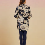 Vesper Black Floral Printed Georgette Collared Shirt