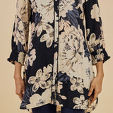 Vesper Black Floral Printed Georgette Collared Shirt