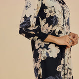 Vesper Black Floral Printed Georgette Collared Shirt