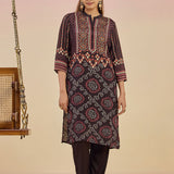 Aashna Chocolate Brown Printed Shantoon Kurta Set for Women