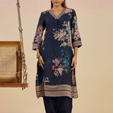 Svasti Dark Blue Floral Printed Viscose Co-ord Set