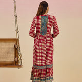 Cherie Maroon Checkered Print Rayon Flared Dress
