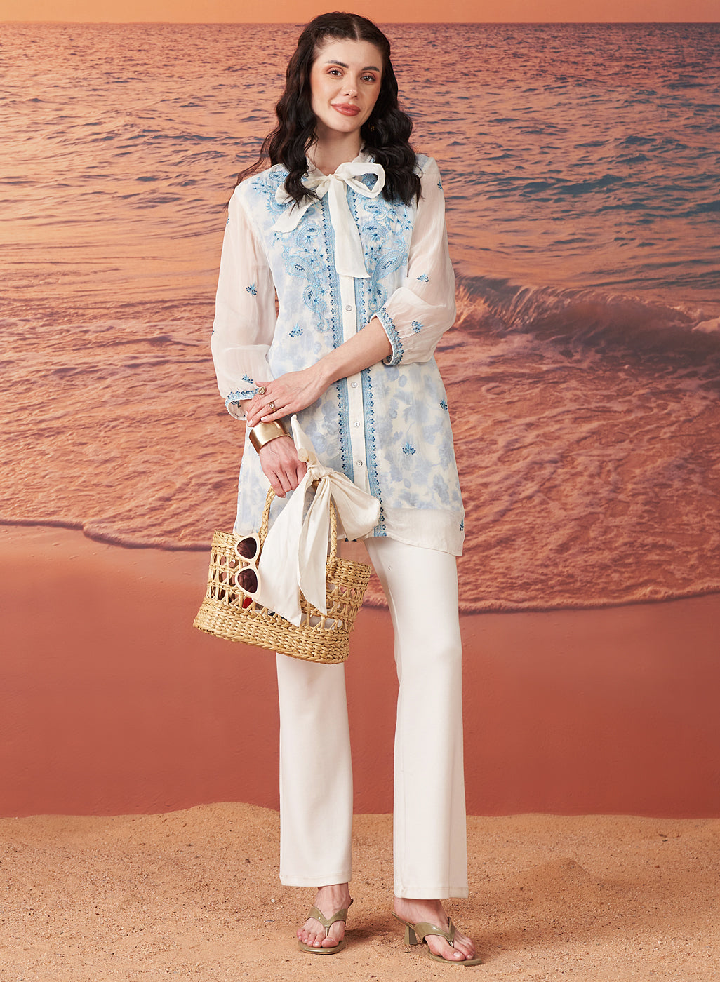 Kayla Ivory Embroidered Organza Top for Women