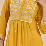 Anna Mustard Embroidered Rayon Kurta for Women