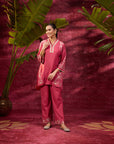 Aira Watermelon Pink embroidered cotton linen co-ord set for women
