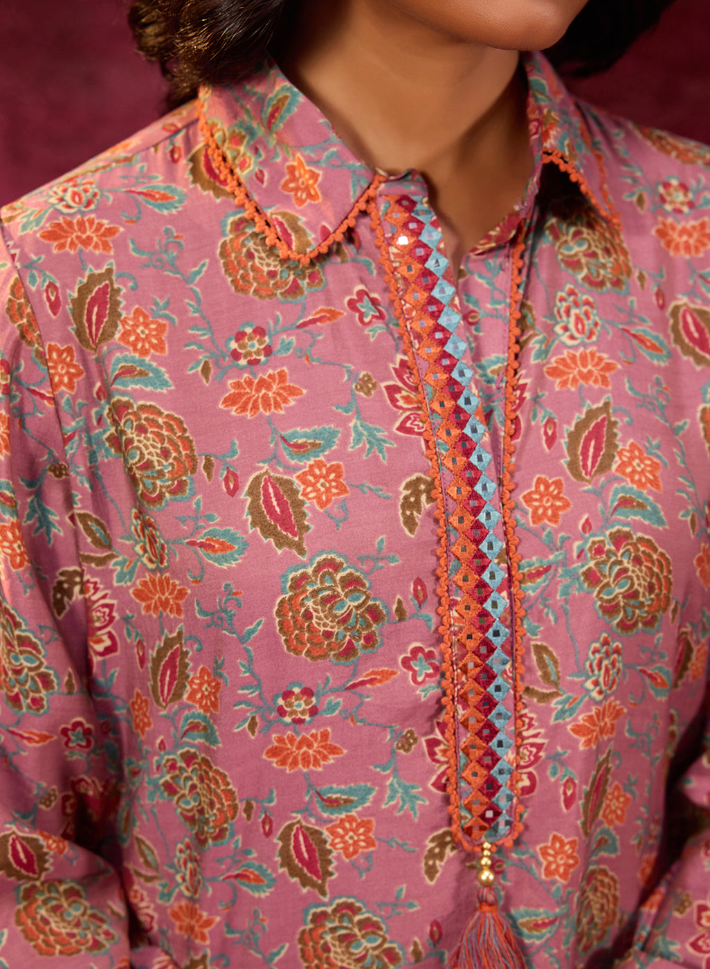Noor Turkish Rose Pink Printed Cotton Tunic for Women